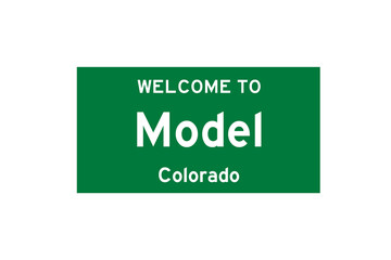 Model, Colorado, USA. City limit sign on transparent background. 