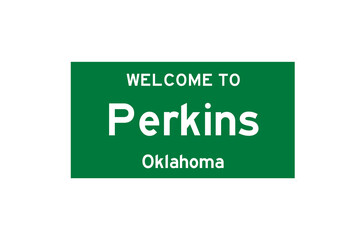 Perkins, Oklahoma, USA. City limit sign on transparent background. 