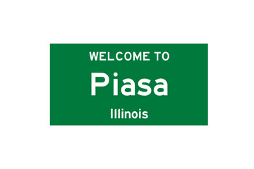Piasa, Illinois, USA. City limit sign on transparent background. 