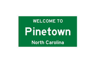 Pinetown, North Carolina, USA. City limit sign on transparent background. 