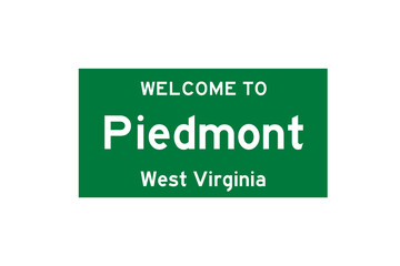 Piedmont, West Virginia, USA. City limit sign on transparent background. 