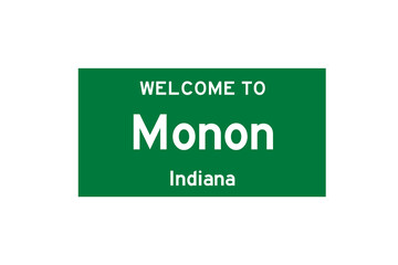 Monon, Indiana, USA. City limit sign on transparent background. 