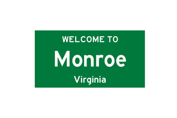 Monroe, Virginia, USA. City limit sign on transparent background. 