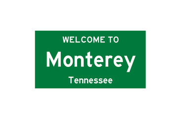Monterey, Tennessee, USA. City limit sign on transparent background. 