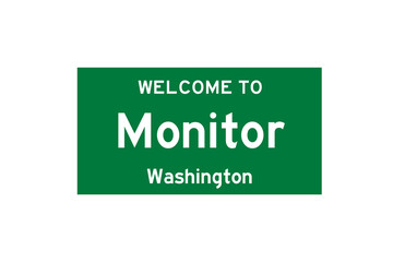 Monitor, Washington, USA. City limit sign on transparent background. 