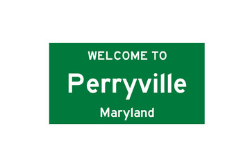 Perryville, Maryland, USA. City limit sign on transparent background. 