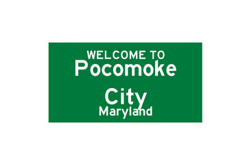 Pocomoke City, Maryland, USA. City limit sign on transparent background. 