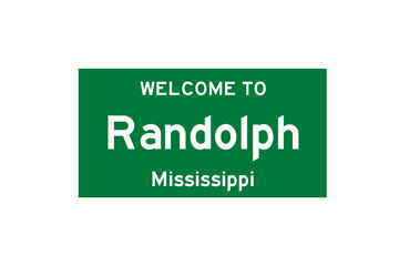 Randolph, Mississippi, USA. City limit sign on transparent background. 
