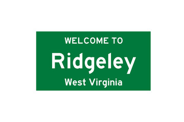 Ridgeley, West Virginia, USA. City limit sign on transparent background. 