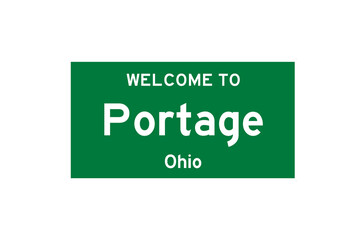 Portage, Ohio, USA. City limit sign on transparent background. 