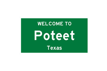 Poteet, Texas, USA. City limit sign on transparent background. 