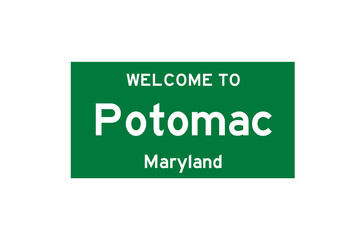 Potomac, Maryland, USA. City limit sign on transparent background. 