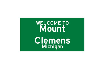 Mount Clemens, Michigan, USA. City limit sign on transparent background. 