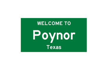 Poynor, Texas, USA. City limit sign on transparent background. 