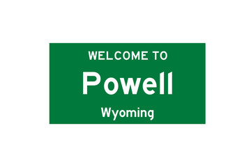 Powell, Wyoming, USA. City limit sign on transparent background. 