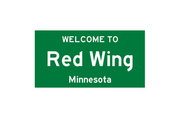 Red Wing, Minnesota, USA. City limit sign on transparent background. 