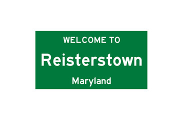 Reisterstown, Maryland, USA. City limit sign on transparent background. 