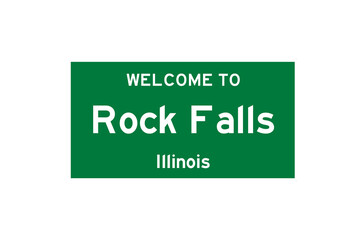 Rock Falls, Illinois, USA. City limit sign on transparent background.  - obrazy, fototapety, plakaty