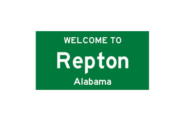 Repton, Alabama, USA. City limit sign on transparent background. 