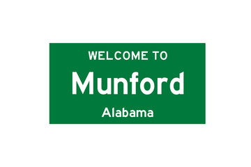 Munford, Alabama, USA. City limit sign on transparent background. 