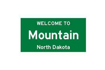 Mountain, North Dakota, USA. City limit sign on transparent background. 
