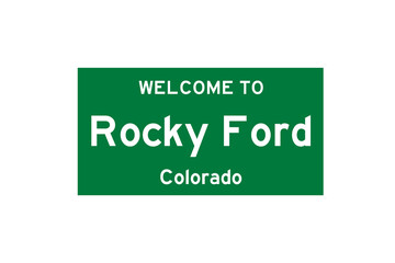 Rocky Ford, Colorado, USA. City limit sign on transparent background. 