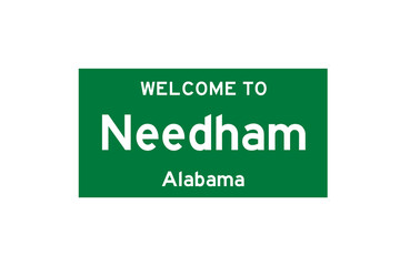 Needham, Alabama, USA. City limit sign on transparent background. 