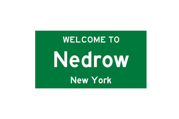 Nedrow, New York, USA. City limit sign on transparent background. 