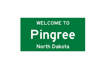 Pingree, North Dakota, USA. City limit sign on transparent background. 