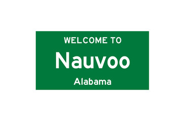 Nauvoo, Alabama, USA. City limit sign on transparent background. 