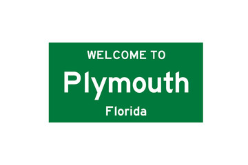 Plymouth, Florida, USA. City limit sign on transparent background. 