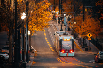 tram in autumn street