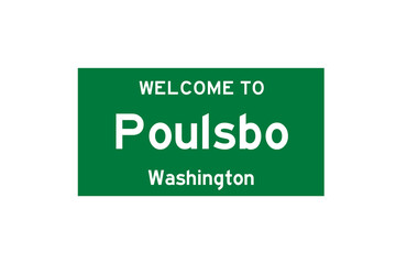 Poulsbo, Washington, USA. City limit sign on transparent background. 
