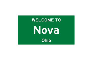 Nova, Ohio, USA. City limit sign on transparent background. 