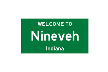 Nineveh, Indiana, USA. City limit sign on transparent background. 