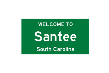 Santee, South Carolina, USA. City limit sign on transparent background. 