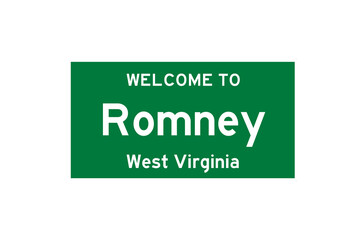 Romney, West Virginia, USA. City limit sign on transparent background. 