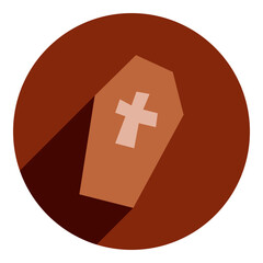 flat icon of a coffin with a cross. burgundy icon in flat style of abstract coffin with cross. icon for mourning. web browser icon.