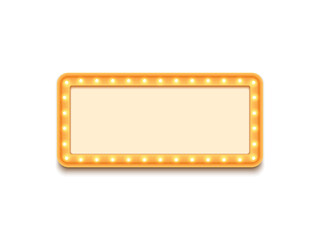 Antique shape marquee vintage 3d lightbox with glowing bulb. Yellow color retro frame design vector illustration.