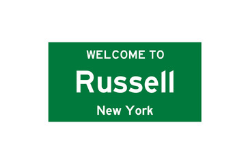 Russell, New York, USA. City limit sign on transparent background. 