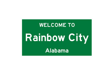 Rainbow City, Alabama, USA. City limit sign on transparent background. 