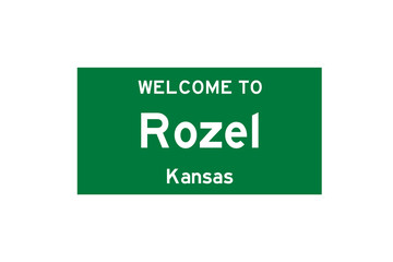 Rozel, Kansas, USA. City limit sign on transparent background. 