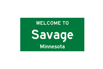 Savage, Minnesota, USA. City limit sign on transparent background. 