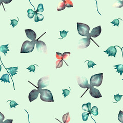 Pattern. Watercolor floral set with spring flowers and leaves