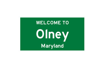 Olney, Maryland, USA. City limit sign on transparent background. 