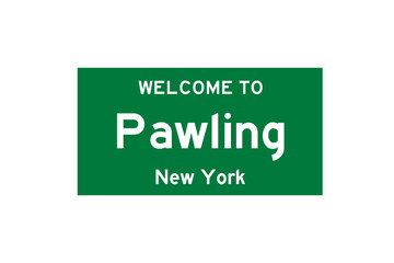 Pawling, New York, USA. City limit sign on transparent background. 