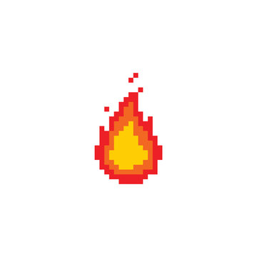 Pixel fire. Bonfire or flame. 8-bit. Explosion or fire concept. Video game style. Vector illustration