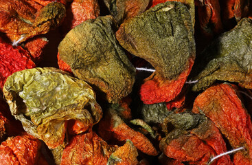 close-up dried organic bell peppers 
