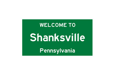 Shanksville, Pennsylvania, USA. City limit sign on transparent background. 