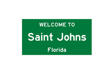 Saint Johns, Florida, USA. City limit sign on transparent background. 